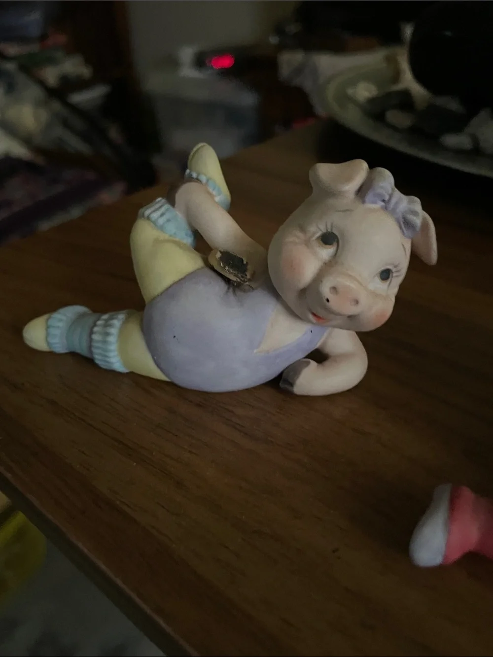Pastel Pig Figurine Pair - Pink & Lavender exercise or Pilates so cute.